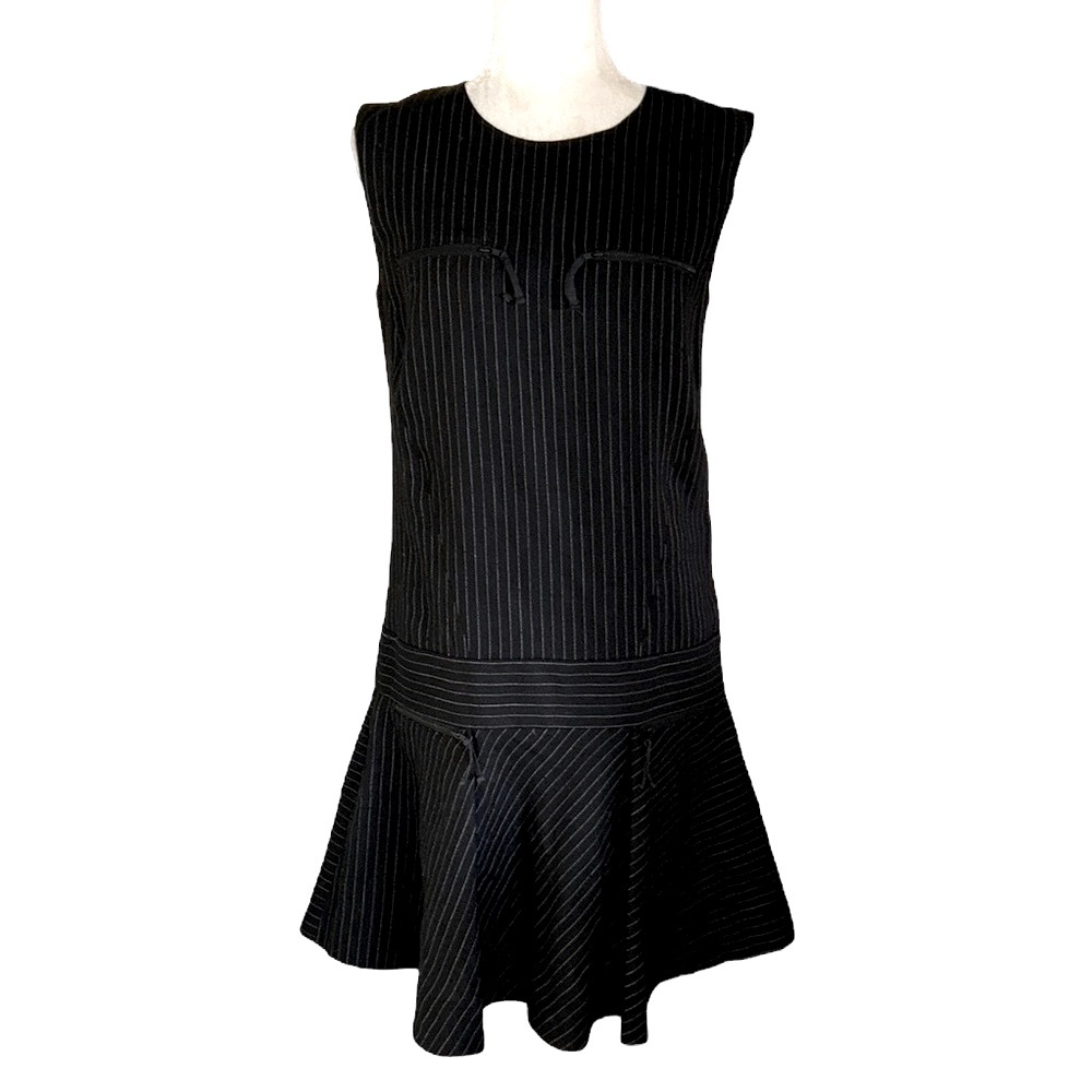 NWT Rare J. Crew Black Pinstripe Drop Waist Flounce Hem Dress - 6